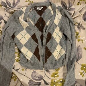 American Eagle Outfitters Gray and Brown Argyle Cardigan